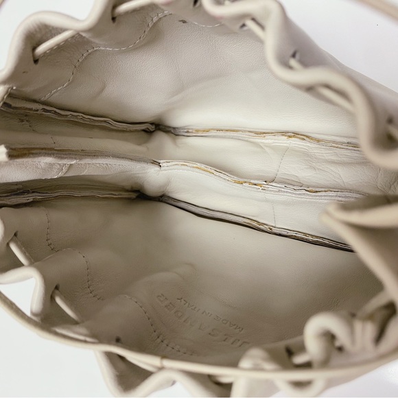 Jil Sander Mini Lambskin Leather Ivory White Drawstring Dumpling Bag Italy - Picture 11 of 12